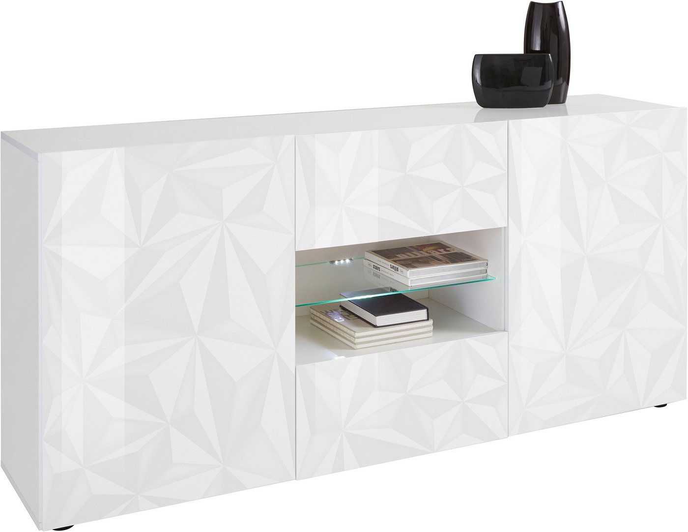 Home affaire Sideboard Prisma Breite 181, Kommode 2 Türen, 2 Schubkästen, Anrichte, Front mit elegantem Siebdruck, grifflos, viel Stauraum – Bild 4 von 5