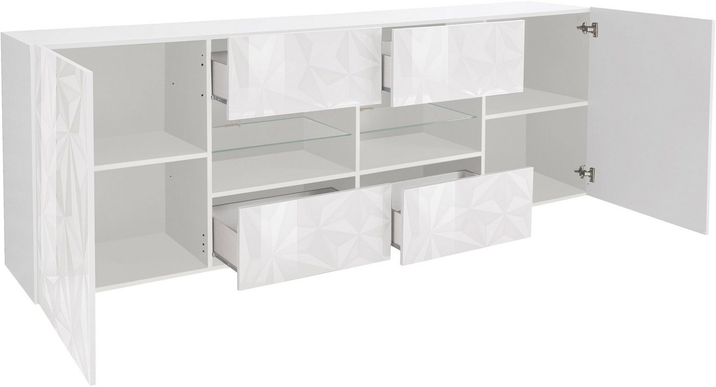 Home affaire Sideboard Prisma Breite 241, Kommode 2 Türen, 4 Schubkästen, Anrichte, Front mit elegantem Siebdruck, grifflos, viel Stauraum – Bild 3 von 5