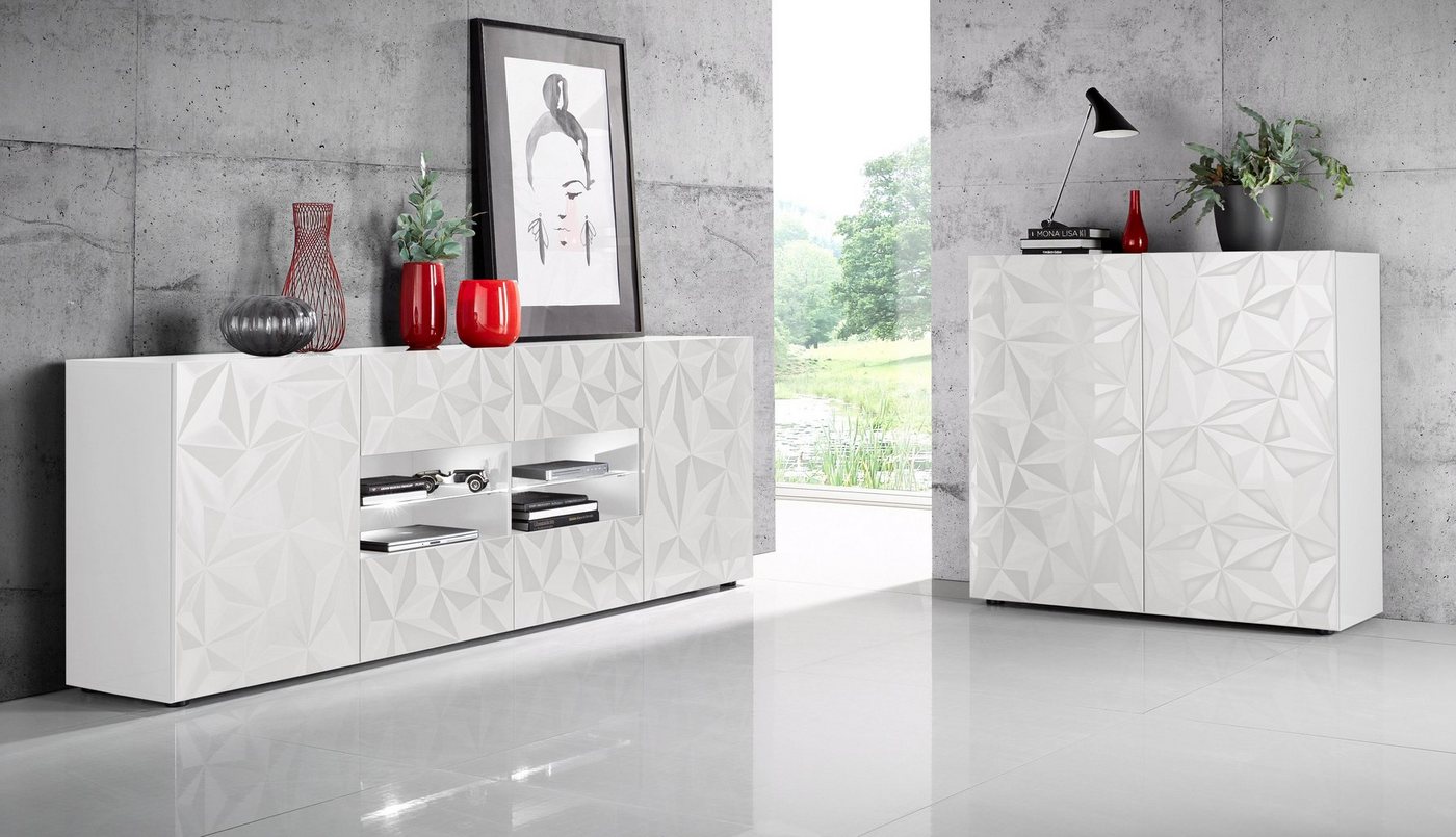 Home affaire Sideboard Prisma Breite 241, Kommode 2 Türen, 4 Schubkästen, Anrichte, Front mit elegantem Siebdruck, grifflos, viel Stauraum – Bild 4 von 5