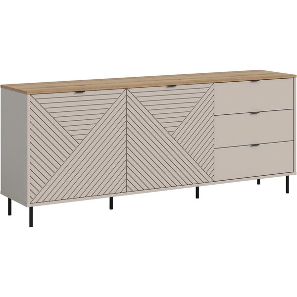 Home affaire Sideboard RAITA, Breite 184 cm, Front mit Desgin-Fräsung, 2 Türen, viel Stauraum (moderne Farbkombi, individuell einsetzbar, Griffe & Füße aus Meta