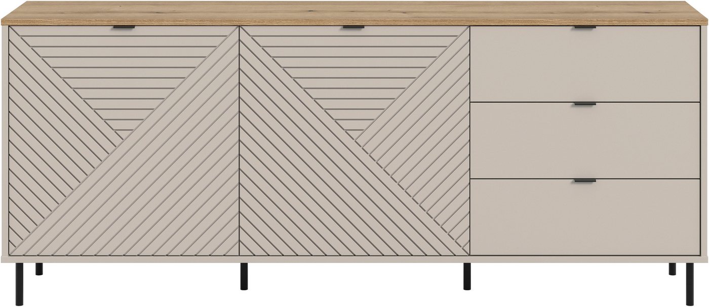 Home affaire Sideboard RAITA, Breite 184 cm, Front mit Desgin-Fräsung, 2 Türen, viel Stauraum (moderne Farbkombi, individuell einsetzbar, Griffe & Füße aus Meta – Bild 3 von 5