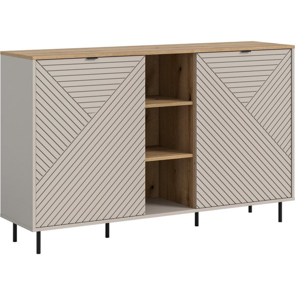 Home affaire Sideboard RAITA, Breite 154 cm, Front mit Desgin-Fräsung, 2 Türen, viel Stauraum (moderne Farbkombi, individuell einsetzbar, Griffe & Füße aus Meta