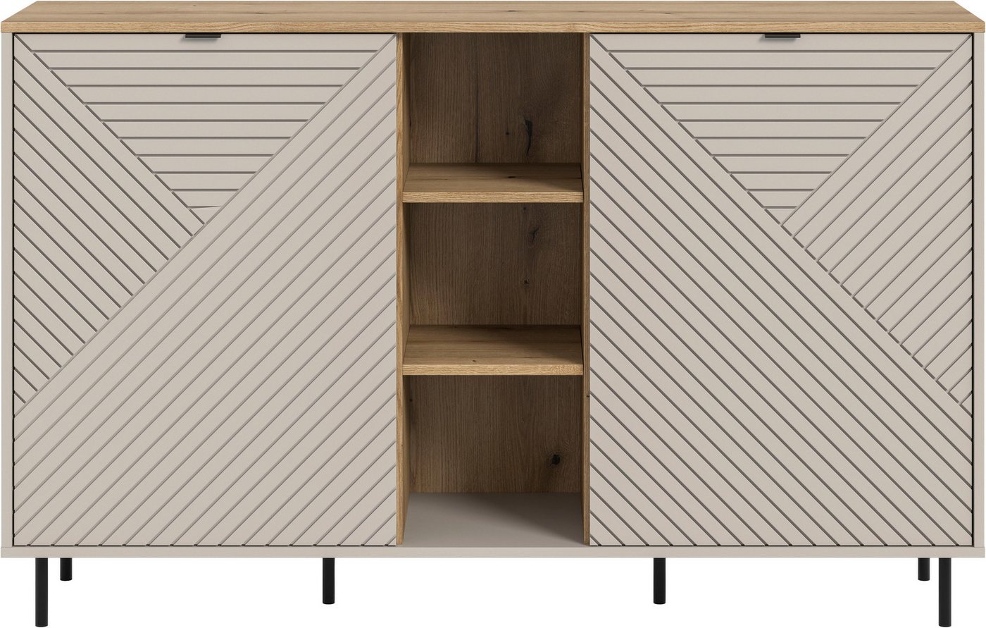 Home affaire Sideboard RAITA, Breite 154 cm, Front mit Desgin-Fräsung, 2 Türen, viel Stauraum (moderne Farbkombi, individuell einsetzbar, Griffe & Füße aus Meta – Bild 3 von 5