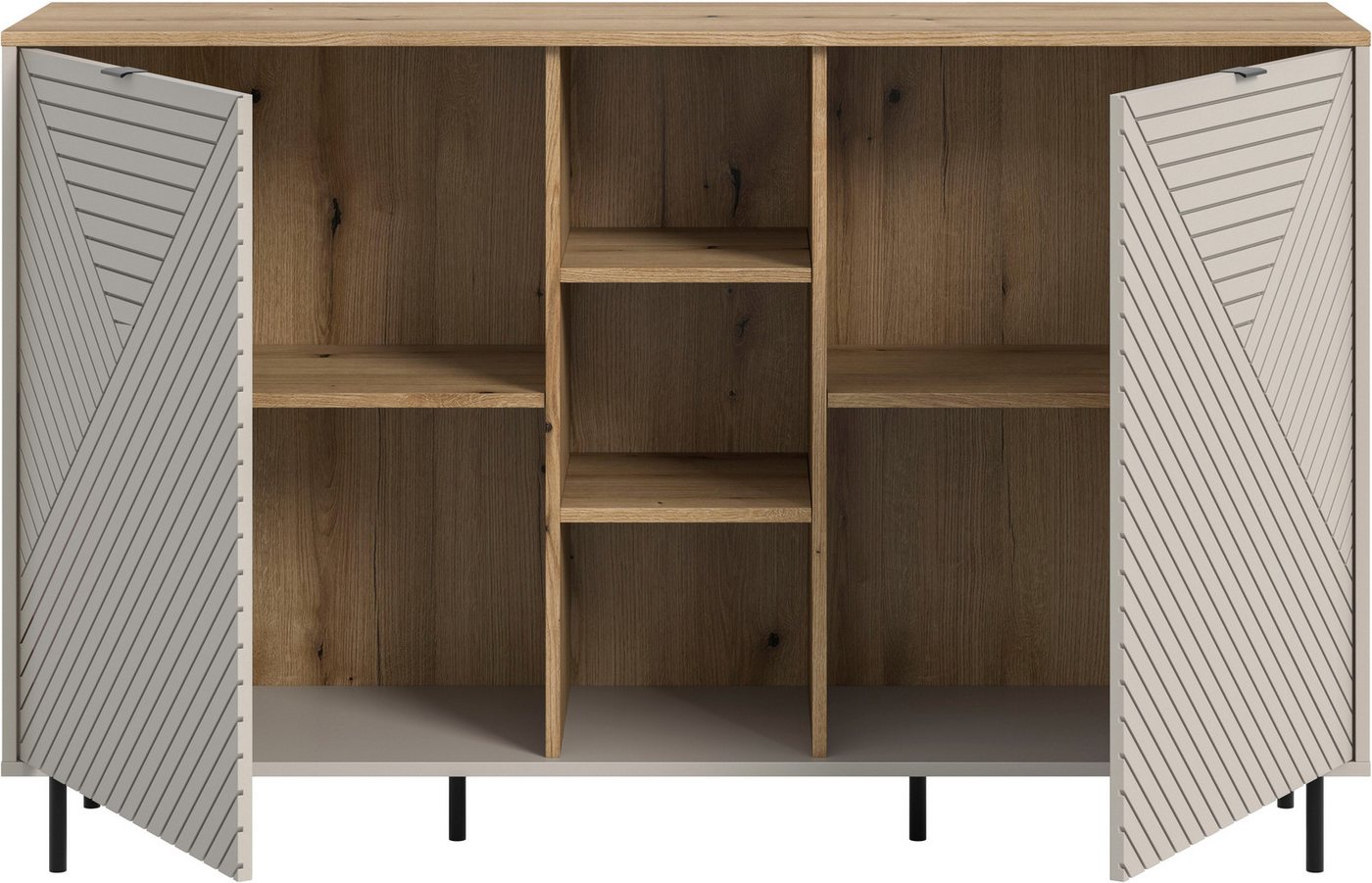 Home affaire Sideboard RAITA, Breite 154 cm, Front mit Desgin-Fräsung, 2 Türen, viel Stauraum (moderne Farbkombi, individuell einsetzbar, Griffe & Füße aus Meta – Bild 4 von 5