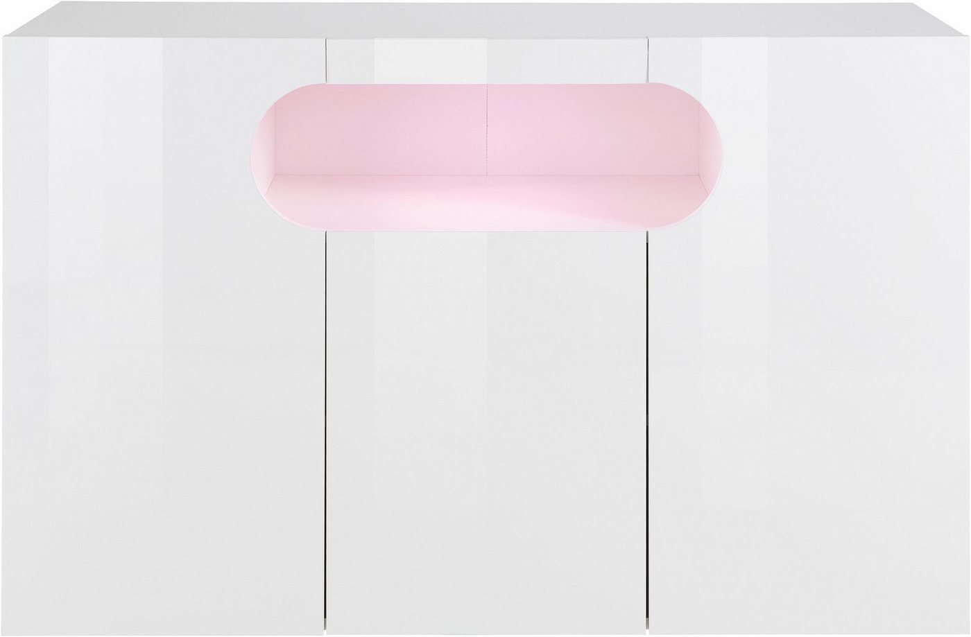 Home affaire Sideboard Real,Kommode,Schrank,Breite 130 cm komplett weiß hochglanz lackiert, mit 3 Türen davon 2 abgerundet, die ein ovales offenes Fach bilden – Bild 3 von 5