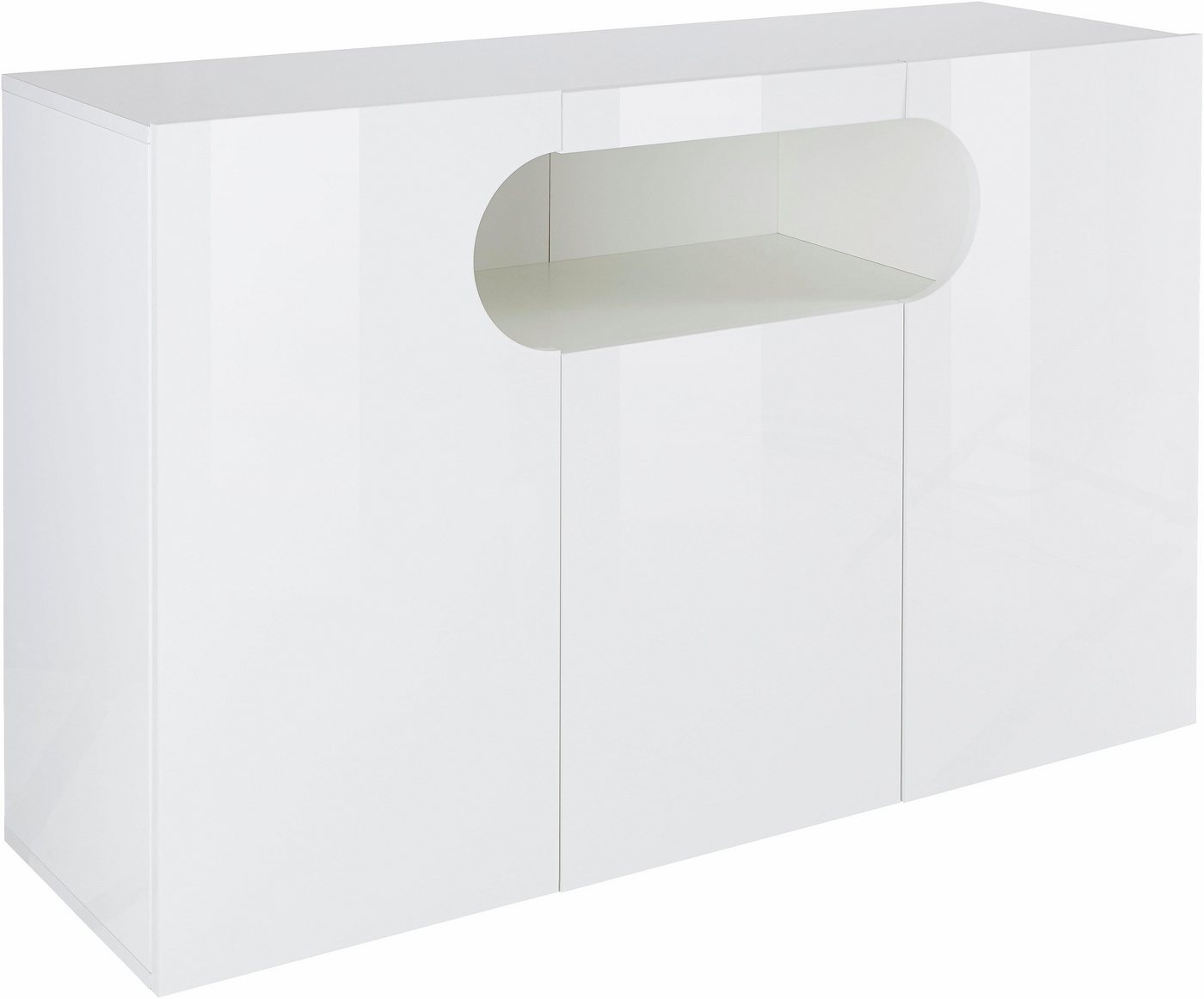 Home affaire Sideboard Real,Kommode,Schrank,Breite 130 cm komplett weiß hochglanz lackiert, mit 3 Türen davon 2 abgerundet, die ein ovales offenes Fach bilden – Bild 4 von 5