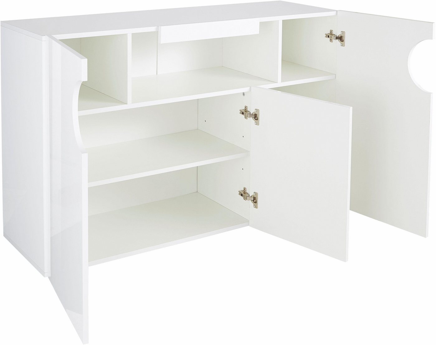 Home affaire Sideboard Real,Kommode,Schrank,Breite 130 cm komplett weiß hochglanz lackiert, mit 3 Türen davon 2 abgerundet, die ein ovales offenes Fach bilden – Bild 5 von 5
