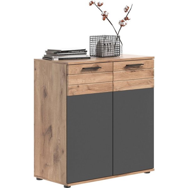 Home affaire Sideboard Riga, Breite 90 cm, 2 Türen mit Softclose, 4 Einlegeböden, 6 Fächer, hochwertige Rillenfräsung, Schuhkommode, Kommode, Anrichte, Schrank