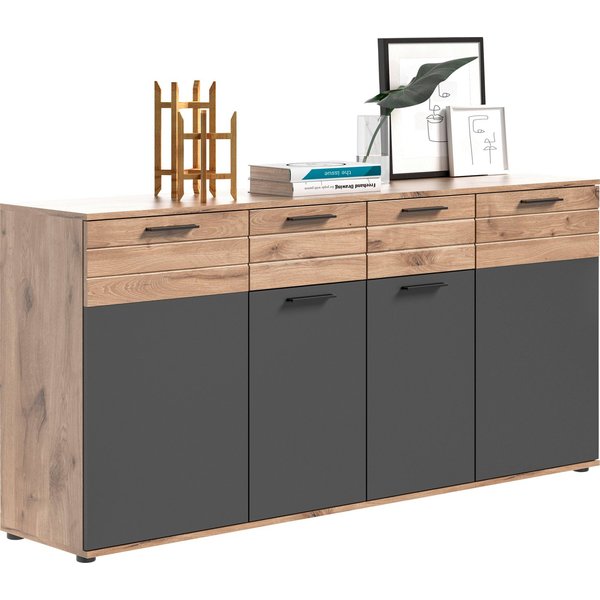 Home affaire Sideboard Riga, Breite 180cm, 4 Türen, 2 Schubkästen, 6 Einlegeböden, 10 Fächer, hochwertige Rillenfräsung, mit Softclose, Kommode, Anrichte, Schra