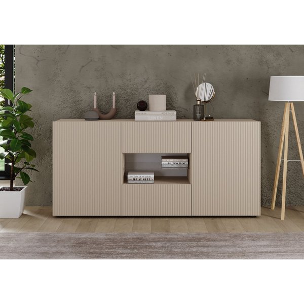 Home affaire Sideboard Rio Breite 181 cm, Kommode mit 2 Türen u. 2 Schubkästen, geriffelte MDF-Fronten, modern u. elegant, viel Stauraum