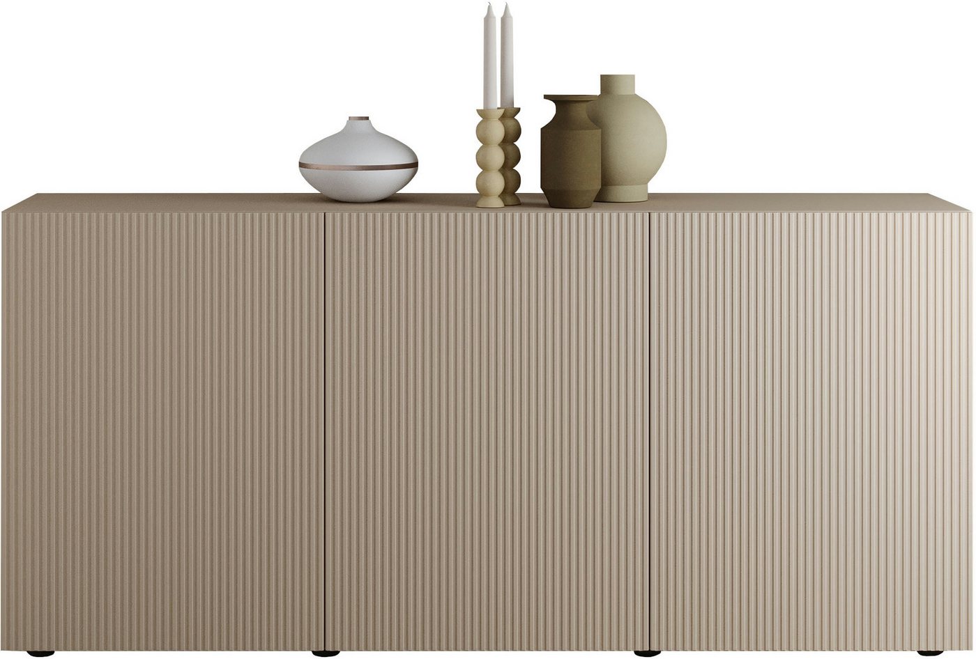 Home affaire Sideboard Rio Breite 181 cm, Kommode mit 3 Türen, Anrichte, geriffelte MDF-Fronten, modern u. elegant, viel Stauraum – Bild 2 von 5