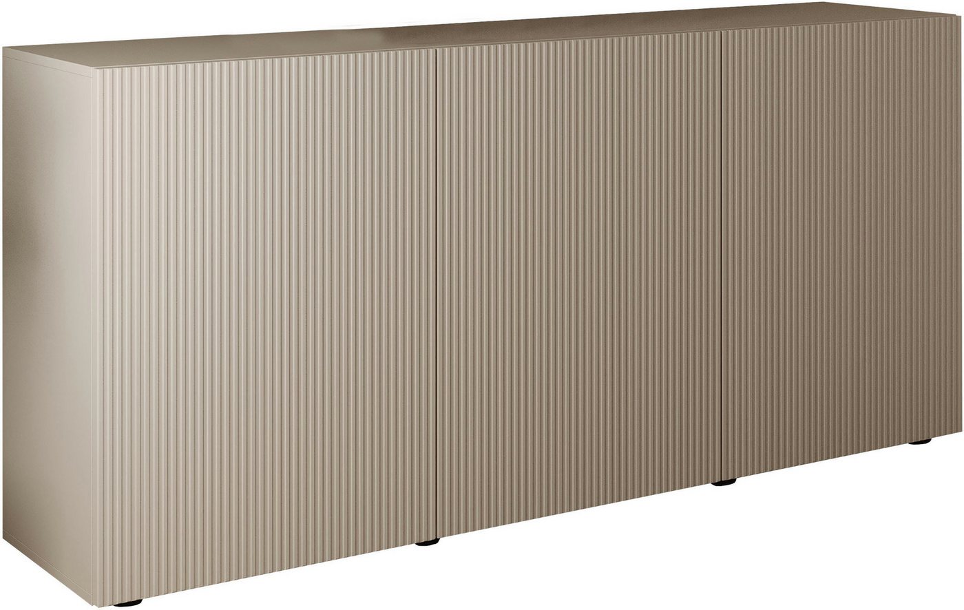 Home affaire Sideboard Rio Breite 181 cm, Kommode mit 3 Türen, Anrichte, geriffelte MDF-Fronten, modern u. elegant, viel Stauraum – Bild 3 von 5