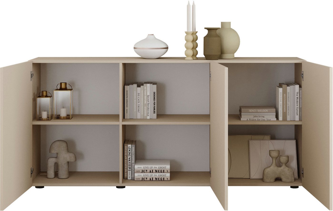 Home affaire Sideboard Rio Breite 181 cm, Kommode mit 3 Türen, Anrichte, geriffelte MDF-Fronten, modern u. elegant, viel Stauraum – Bild 5 von 5