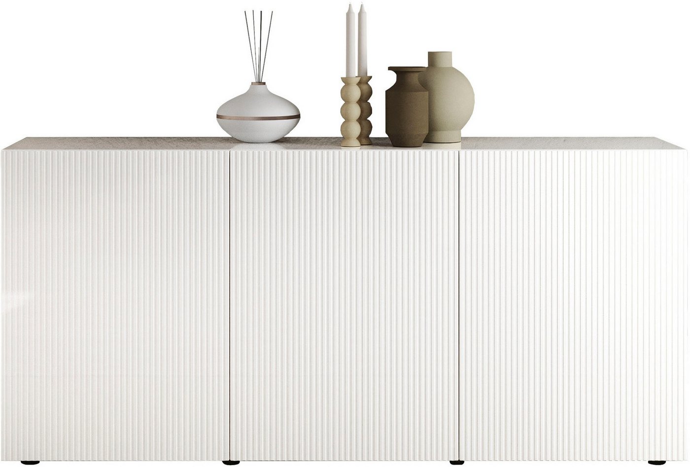 Home affaire Sideboard Rio Breite 181 cm, Kommode mit 3 Türen, Anrichte, geriffelte MDF-Fronten, modern u. elegant, viel Stauraum – Bild 2 von 5