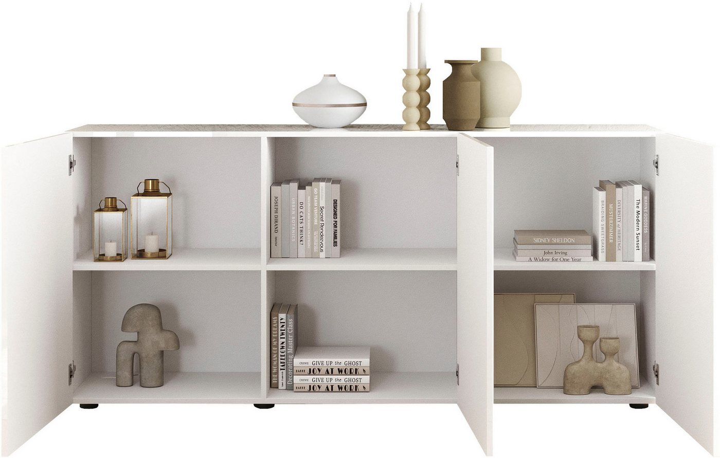Home affaire Sideboard Rio Breite 181 cm, Kommode mit 3 Türen, Anrichte, geriffelte MDF-Fronten, modern u. elegant, viel Stauraum – Bild 3 von 5