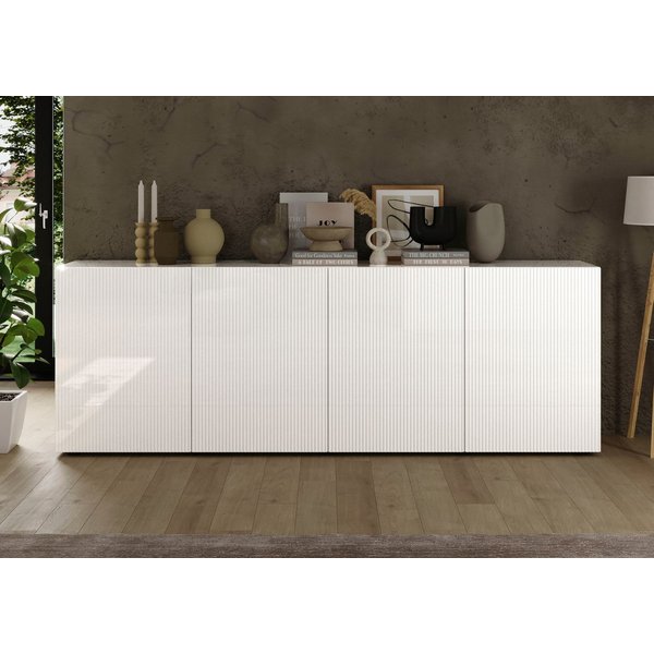 Home affaire Sideboard Rio Breite 240 cm, Kommode mit 4 Türen, Anrichte, geriffelte MDF-Fronten, modern u. elegant, viel Stauraum