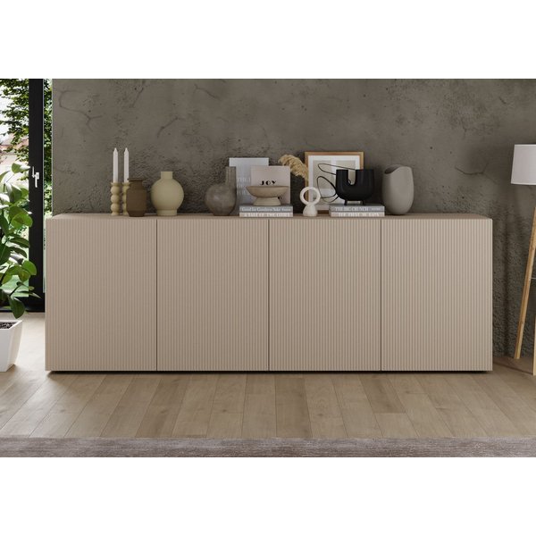 Home affaire Sideboard Rio Breite 240 cm, Kommode mit 4 Türen, Anrichte, geriffelte MDF-Fronten, modern u. elegant, viel Stauraum
