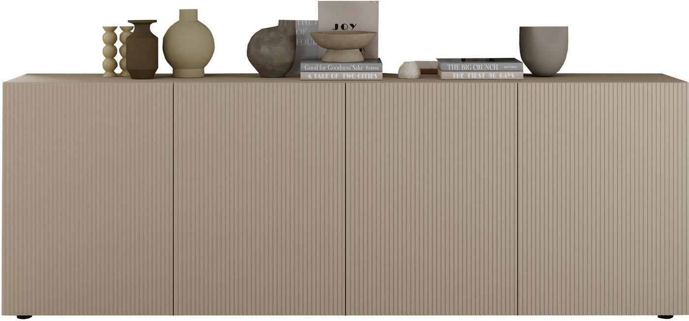 Home affaire Sideboard Rio Breite 240 cm, Kommode mit 4 Türen, Anrichte, geriffelte MDF-Fronten, modern u. elegant, viel Stauraum – Bild 2 von 5