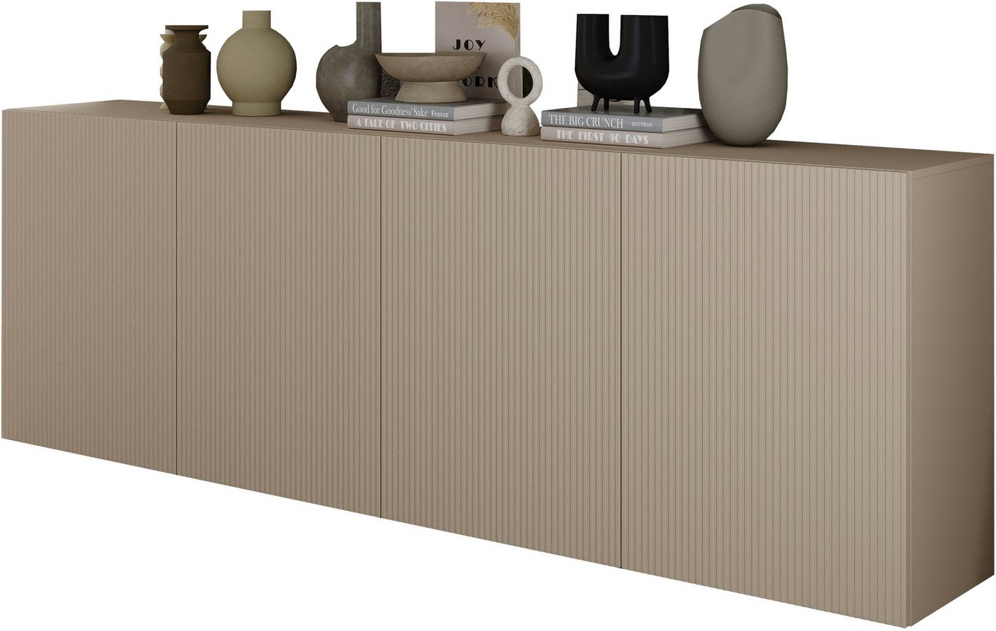 Home affaire Sideboard Rio Breite 240 cm, Kommode mit 4 Türen, Anrichte, geriffelte MDF-Fronten, modern u. elegant, viel Stauraum – Bild 4 von 5