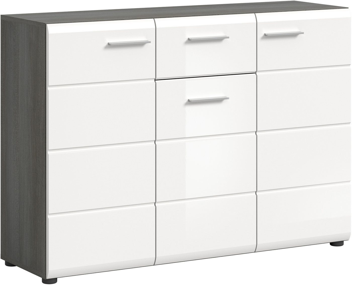 Home affaire Sideboard Rumba, Breite 120cm, in Rauchsilber Nachbildung/Weiß Hochglanz, Kommode, Sideboard, Schrank – Bild 2 von 5