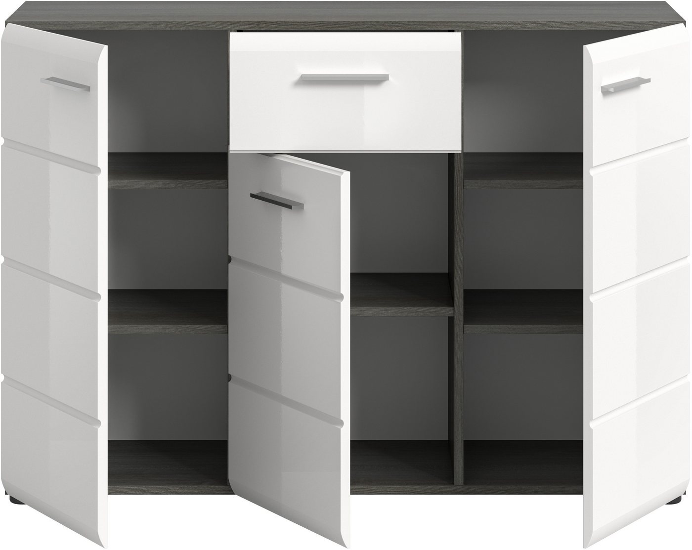 Home affaire Sideboard Rumba, Breite 120cm, in Rauchsilber Nachbildung/Weiß Hochglanz, Kommode, Sideboard, Schrank – Bild 4 von 5