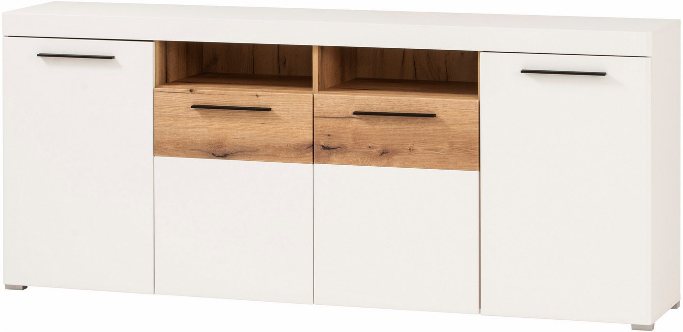 Home affaire Sideboard Salerno, moderner Schrank, Highboard in Weiß mit Eiche Evoke Dekor, Metallgriffe, ausreichend Stauraum, vielseitig einsetzbar, 205cm brei – Bild 2 von 5
