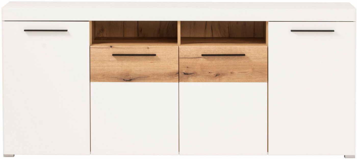 Home affaire Sideboard Salerno, moderner Schrank, Highboard in Weiß mit Eiche Evoke Dekor, Metallgriffe, ausreichend Stauraum, vielseitig einsetzbar, 205cm brei – Bild 3 von 5