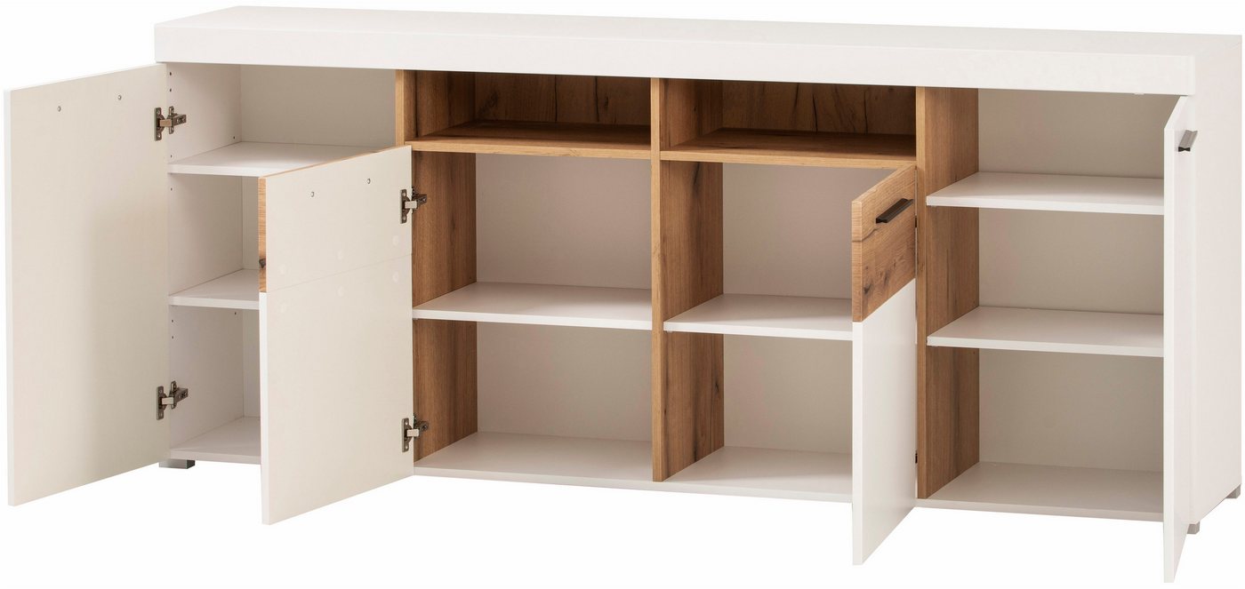 Home affaire Sideboard Salerno, moderner Schrank, Highboard in Weiß mit Eiche Evoke Dekor, Metallgriffe, ausreichend Stauraum, vielseitig einsetzbar, 205cm brei – Bild 4 von 5