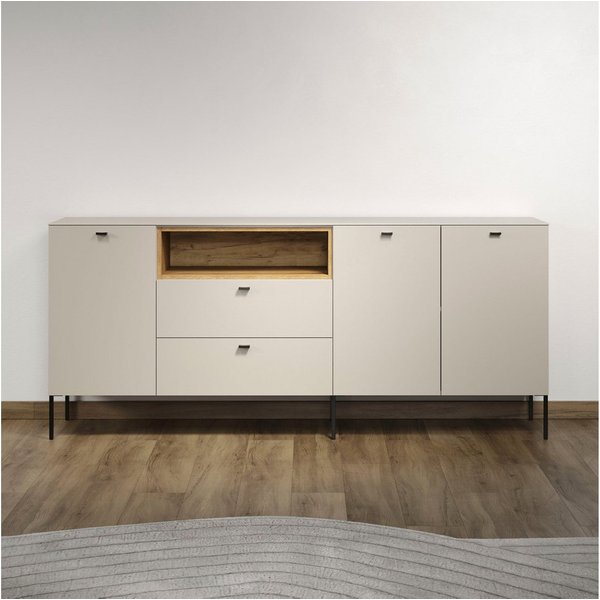 Home affaire Sideboard San Pedro (1 St), Anrichte mit Griffen und Füßen aus Metall - (B/T/H) 197/42/85 cm