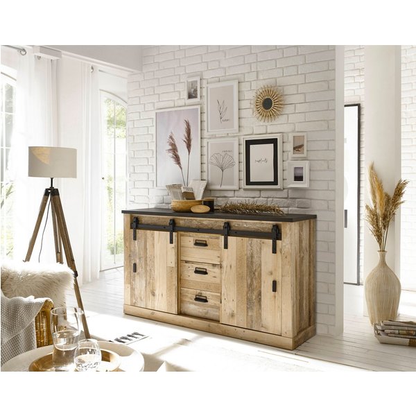 Home affaire Sideboard Sherwood, Kommode im Industrial-Style, Schrank, Stauraumelement, mit Scheunentorbeschlag & Apothekergriffen, in 2 Farben erhältlich