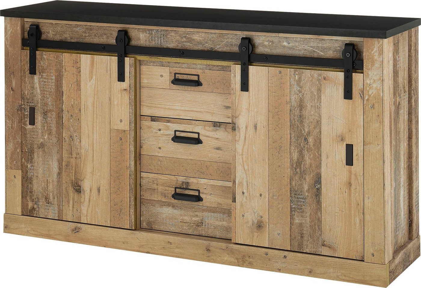 Home affaire Sideboard Sherwood, Kommode im Industrial-Style, Schrank, Stauraumelement, mit Scheunentorbeschlag & Apothekergriffen, in 2 Farben erhältlich – Bild 2 von 5
