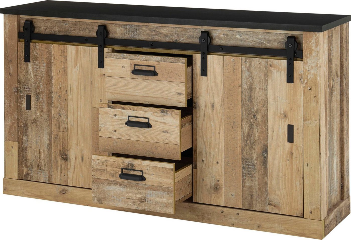 Home affaire Sideboard Sherwood, Kommode im Industrial-Style, Schrank, Stauraumelement, mit Scheunentorbeschlag & Apothekergriffen, in 2 Farben erhältlich – Bild 4 von 5