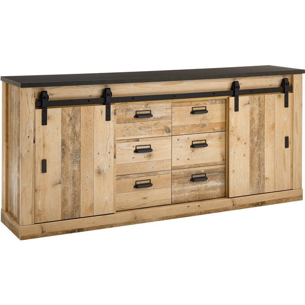 Home affaire Sideboard Sherwood, Kommode im Industrial-Style, Schrank, Stauraumelement, mit Scheunentorbeschlag & Apothekergriffen, in 2 Farben erhältlich