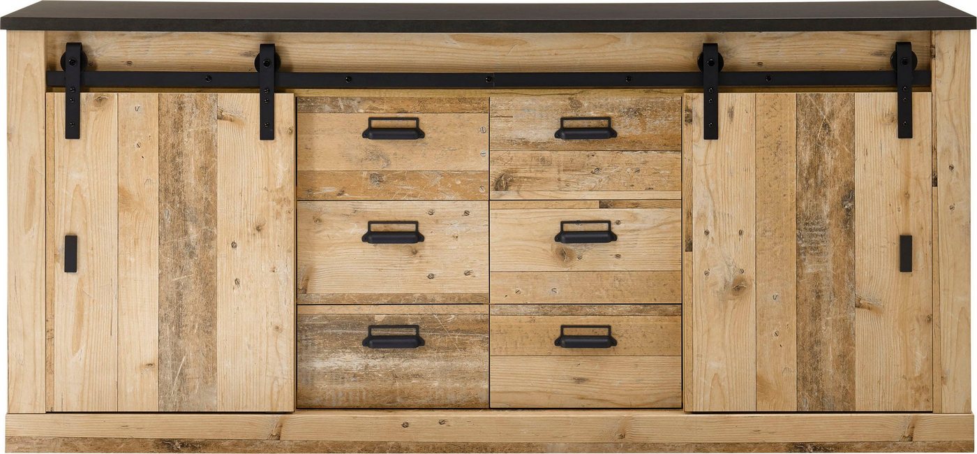 Home affaire Sideboard Sherwood, Kommode im Industrial-Style, Schrank, Stauraumelement, mit Scheunentorbeschlag & Apothekergriffen, in 2 Farben erhältlich – Bild 3 von 5