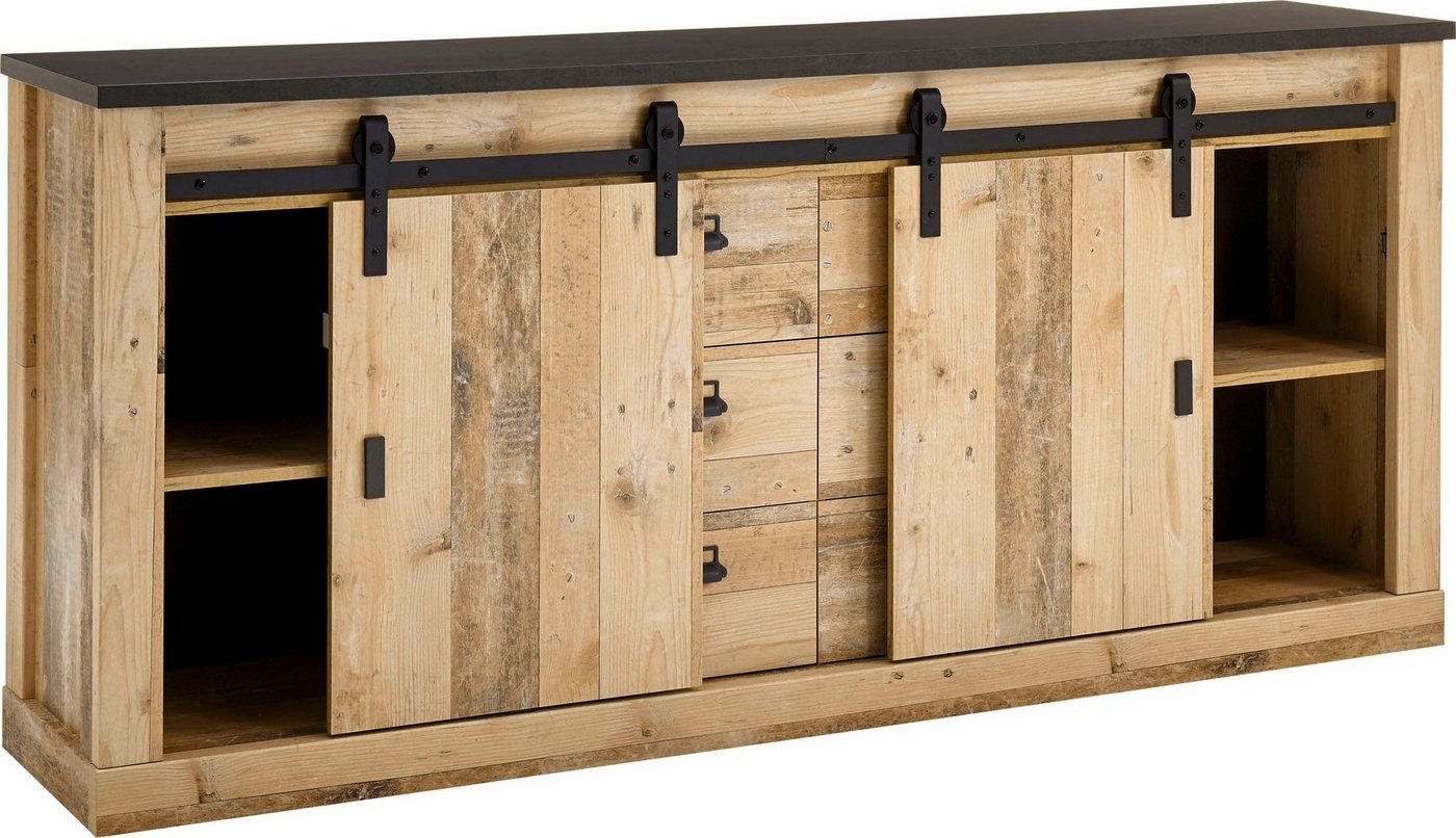Home affaire Sideboard Sherwood, Kommode im Industrial-Style, Schrank, Stauraumelement, mit Scheunentorbeschlag & Apothekergriffen, in 2 Farben erhältlich – Bild 4 von 5
