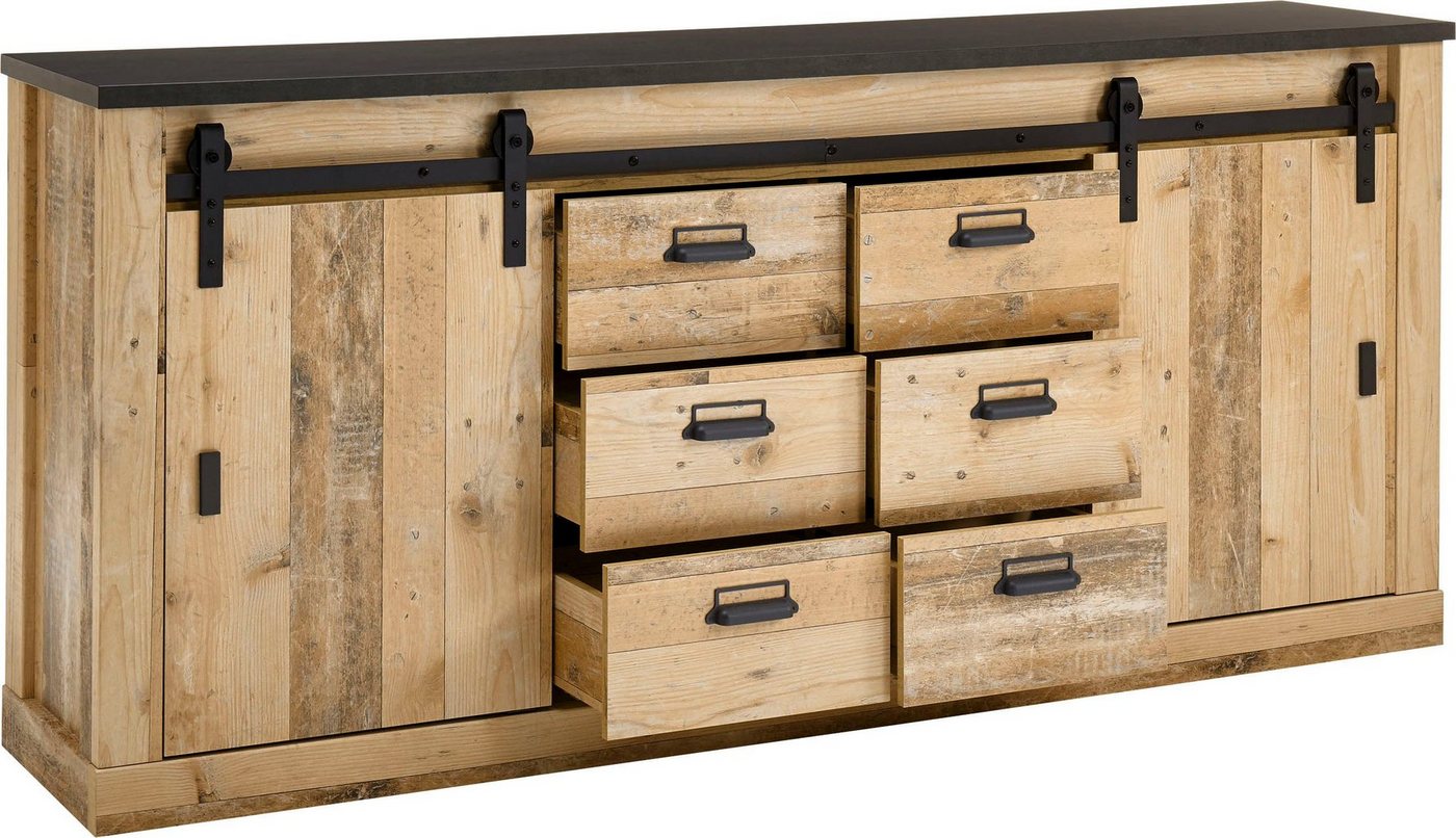 Home affaire Sideboard Sherwood, Kommode im Industrial-Style, Schrank, Stauraumelement, mit Scheunentorbeschlag & Apothekergriffen, in 2 Farben erhältlich – Bild 5 von 5