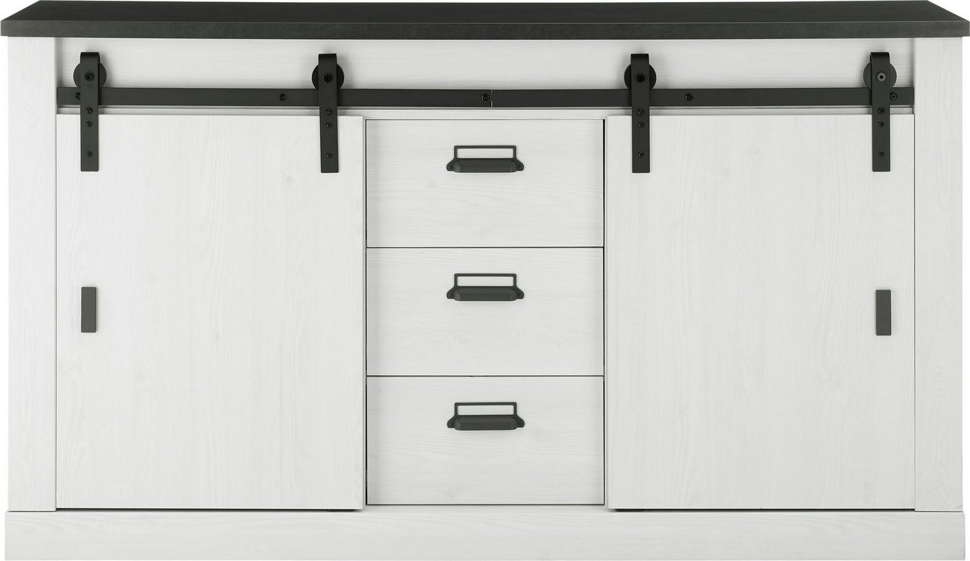 Home affaire Sideboard Sherwood, Kommode im Industrial-Style, Schrank, Stauraumelement, mit Scheunentorbeschlag & Apothekergriffen, in 2 Farben erhältlich – Bild 3 von 5