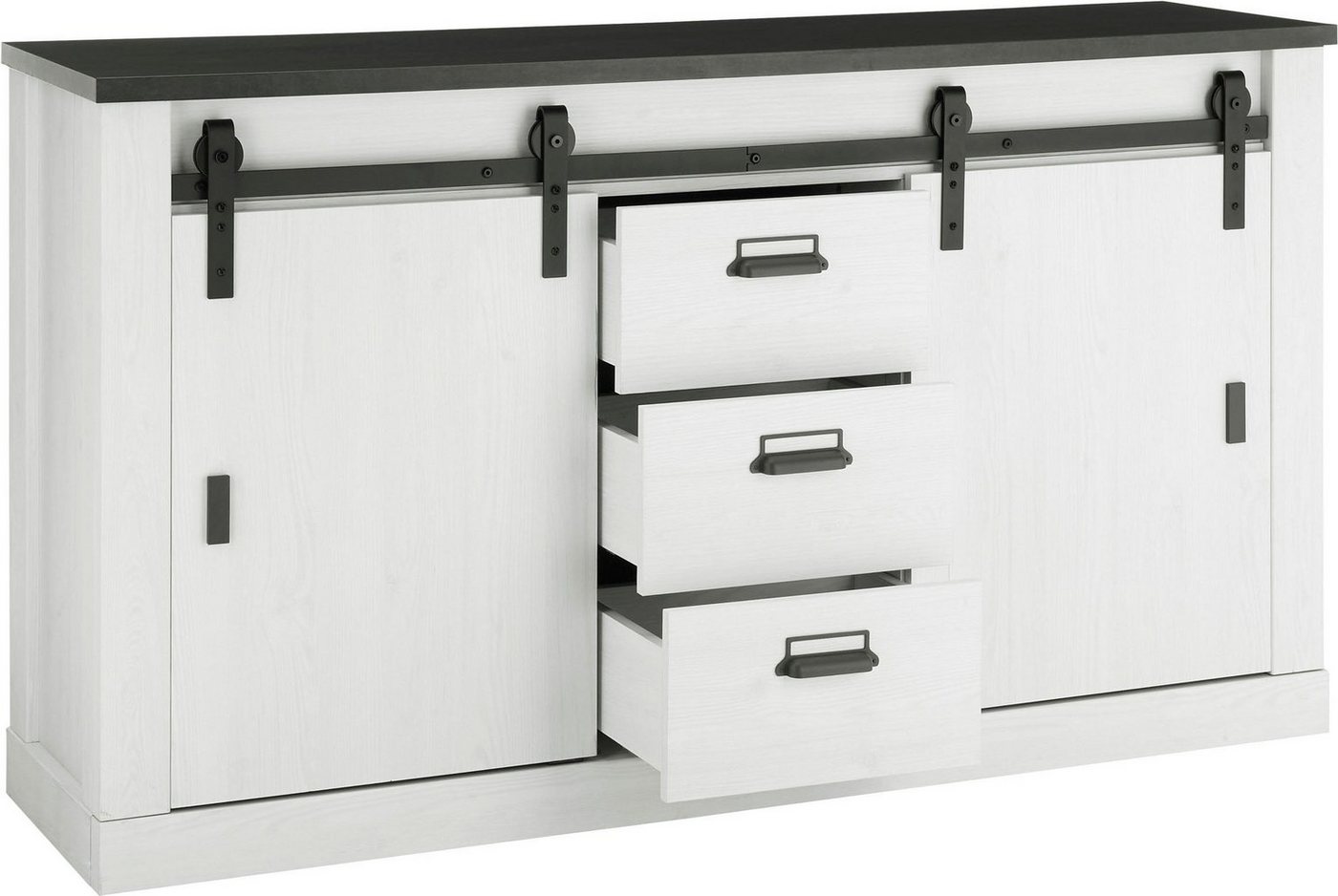 Home affaire Sideboard Sherwood, Kommode im Industrial-Style, Schrank, Stauraumelement, mit Scheunentorbeschlag & Apothekergriffen, in 2 Farben erhältlich – Bild 4 von 5