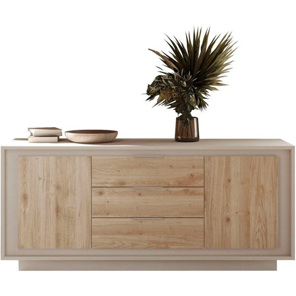 Home affaire Sideboard Sky, B/T 180/50 cm, Kommode/Stauraumschrank, 2 Türen, 3 Schubkästen, Softclosing, Korpus & Front 22 mm stark, Rahmen-Optik, Metallgriffe