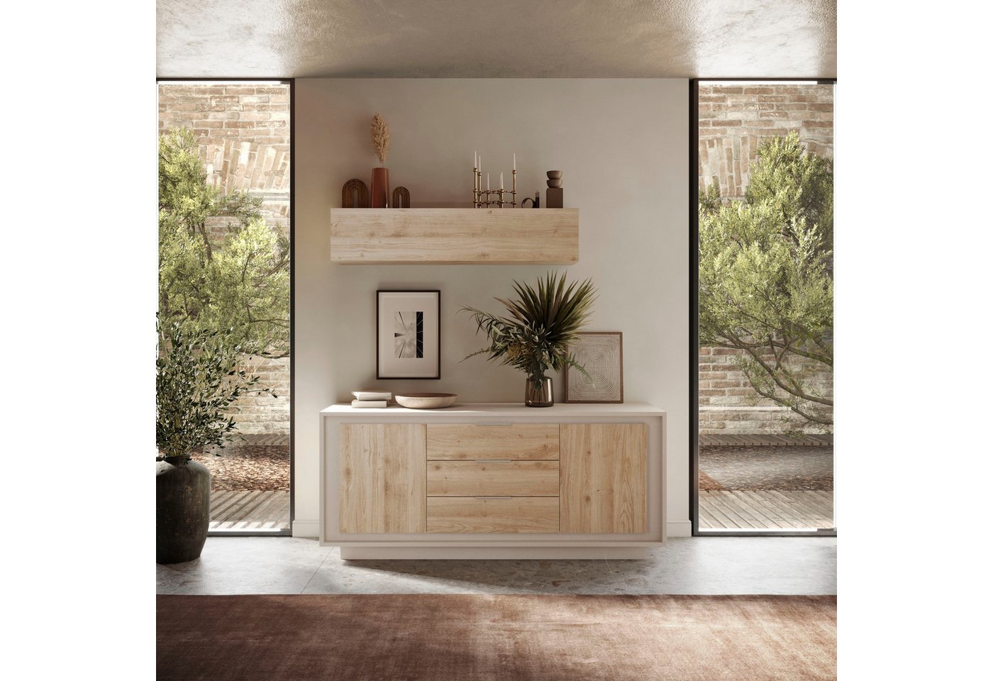 Home affaire Sideboard Sky, B/T 180/50 cm, Kommode/Stauraumschrank, 2 Türen, 3 Schubkästen, Softclosing, Korpus & Front 22 mm stark, Rahmen-Optik, Metallgriffe – Bild 2 von 5