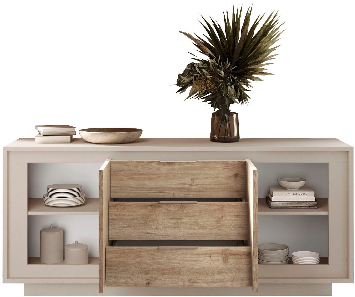 Home affaire Sideboard Sky, B/T 180/50 cm, Kommode/Stauraumschrank, 2 Türen, 3 Schubkästen, Softclosing, Korpus & Front 22 mm stark, Rahmen-Optik, Metallgriffe – Bild 3 von 5