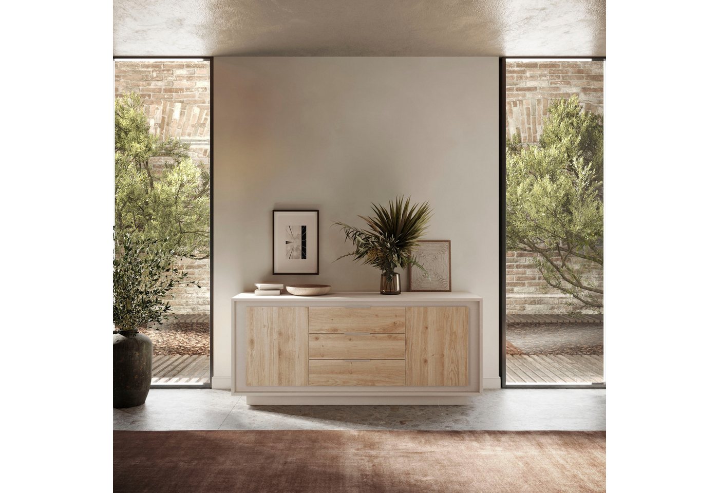Home affaire Sideboard Sky, B/T 180/50 cm, Kommode/Stauraumschrank, 2 Türen, 3 Schubkästen, Softclosing, Korpus & Front 22 mm stark, Rahmen-Optik, Metallgriffe – Bild 4 von 5