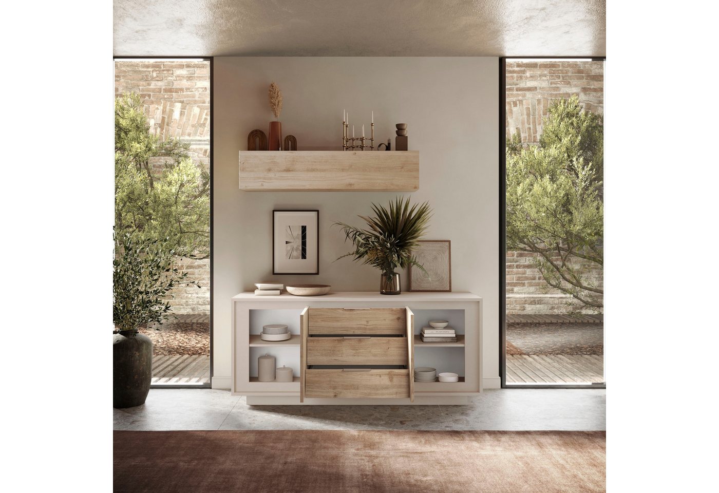 Home affaire Sideboard Sky, B/T 180/50 cm, Kommode/Stauraumschrank, 2 Türen, 3 Schubkästen, Softclosing, Korpus & Front 22 mm stark, Rahmen-Optik, Metallgriffe – Bild 5 von 5