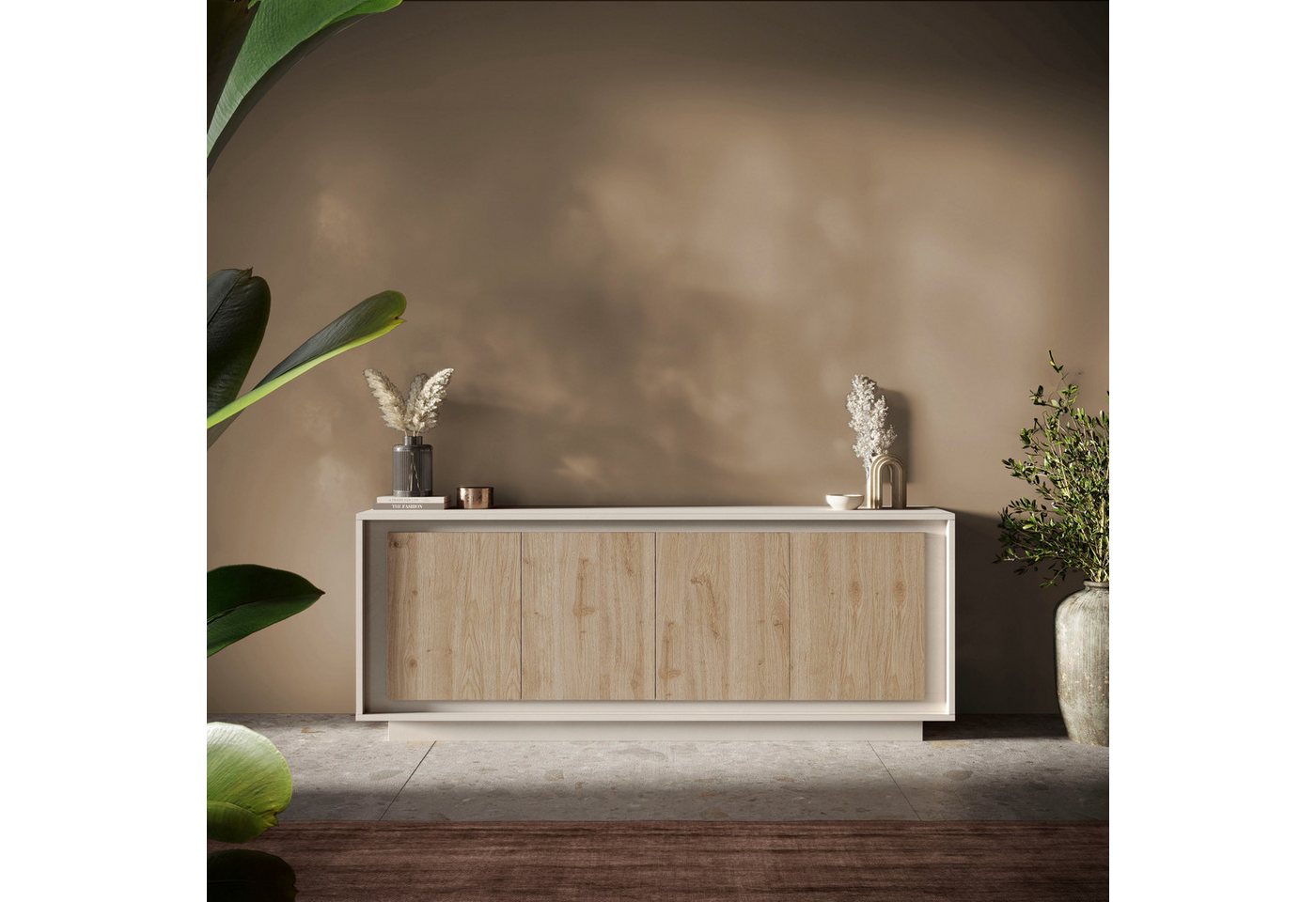 Home affaire Sideboard Sky, B/T 207/50 cm, Kommode/Anrichte/Stauraumschrank, 4 Türen, Softclosing, Korpus & Front 22 mm stark, Rahmen-Optik – Bild 2 von 5