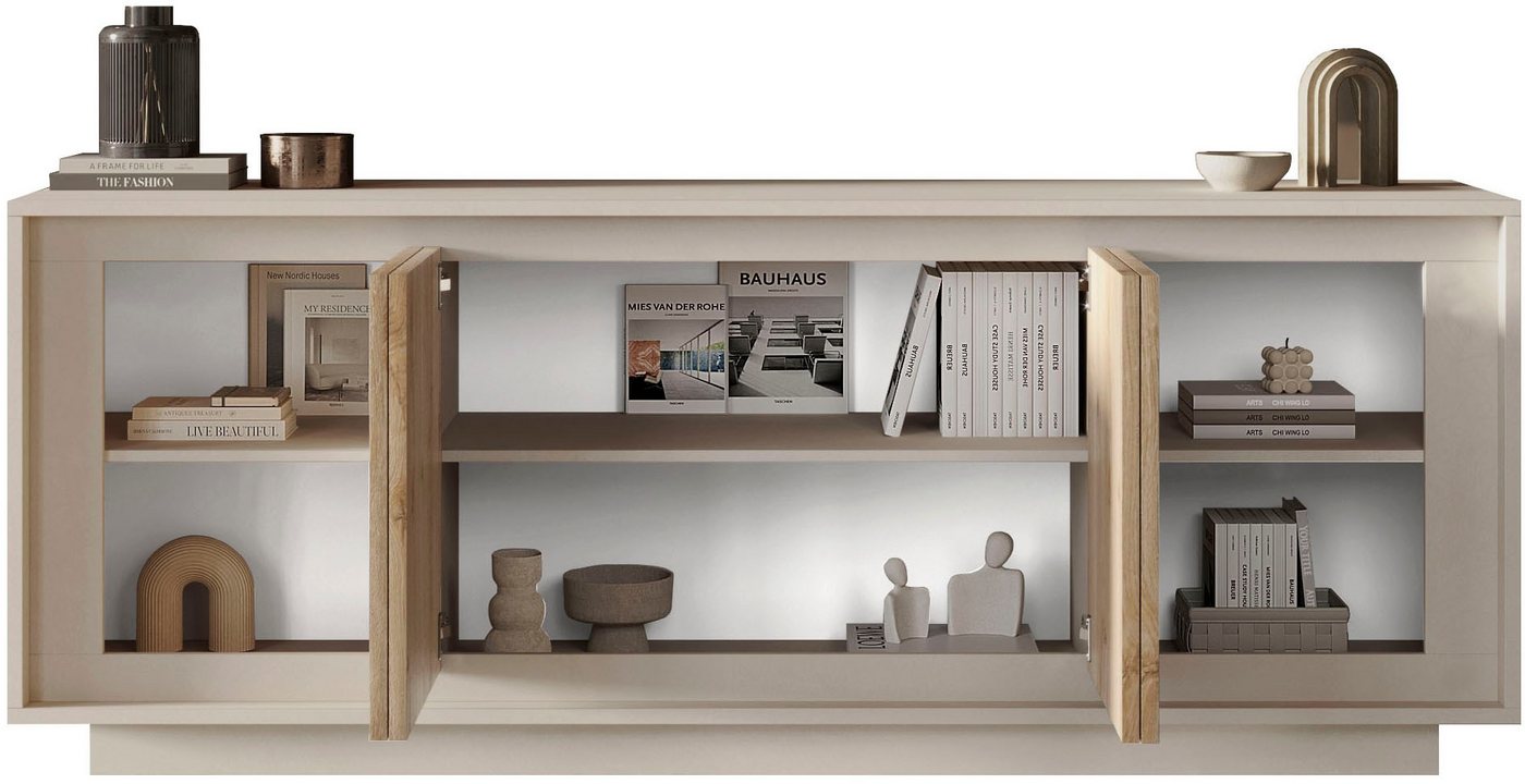 Home affaire Sideboard Sky, B/T 207/50 cm, Kommode/Anrichte/Stauraumschrank, 4 Türen, Softclosing, Korpus & Front 22 mm stark, Rahmen-Optik – Bild 3 von 5