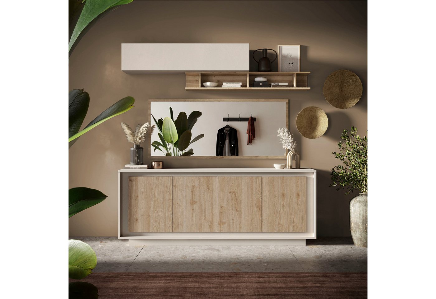 Home affaire Sideboard Sky, B/T 207/50 cm, Kommode/Anrichte/Stauraumschrank, 4 Türen, Softclosing, Korpus & Front 22 mm stark, Rahmen-Optik – Bild 4 von 5
