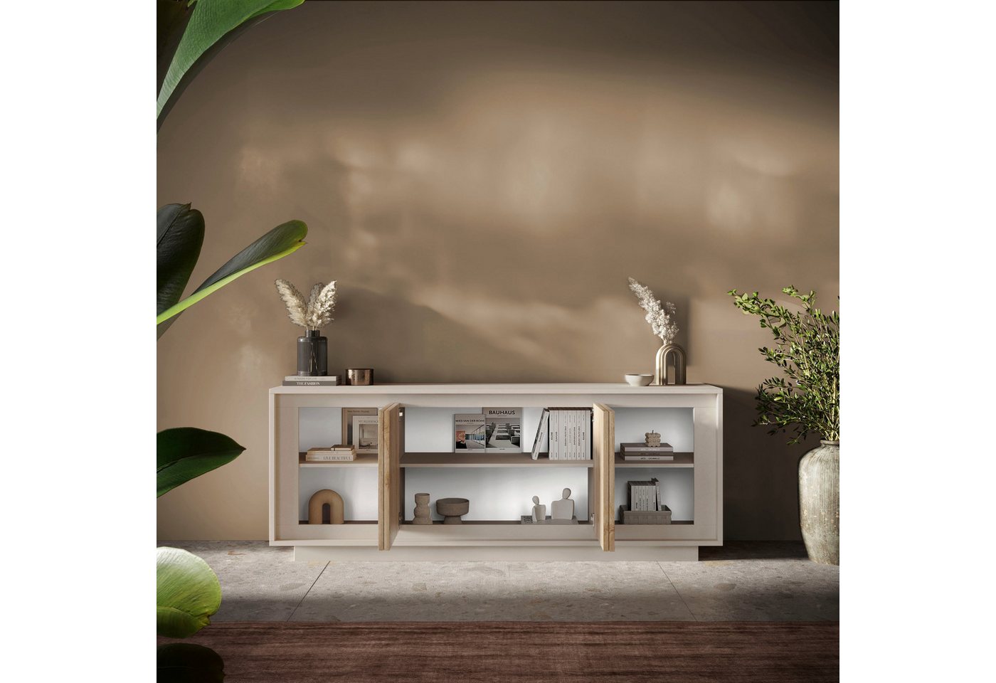 Home affaire Sideboard Sky, B/T 207/50 cm, Kommode/Anrichte/Stauraumschrank, 4 Türen, Softclosing, Korpus & Front 22 mm stark, Rahmen-Optik – Bild 5 von 5