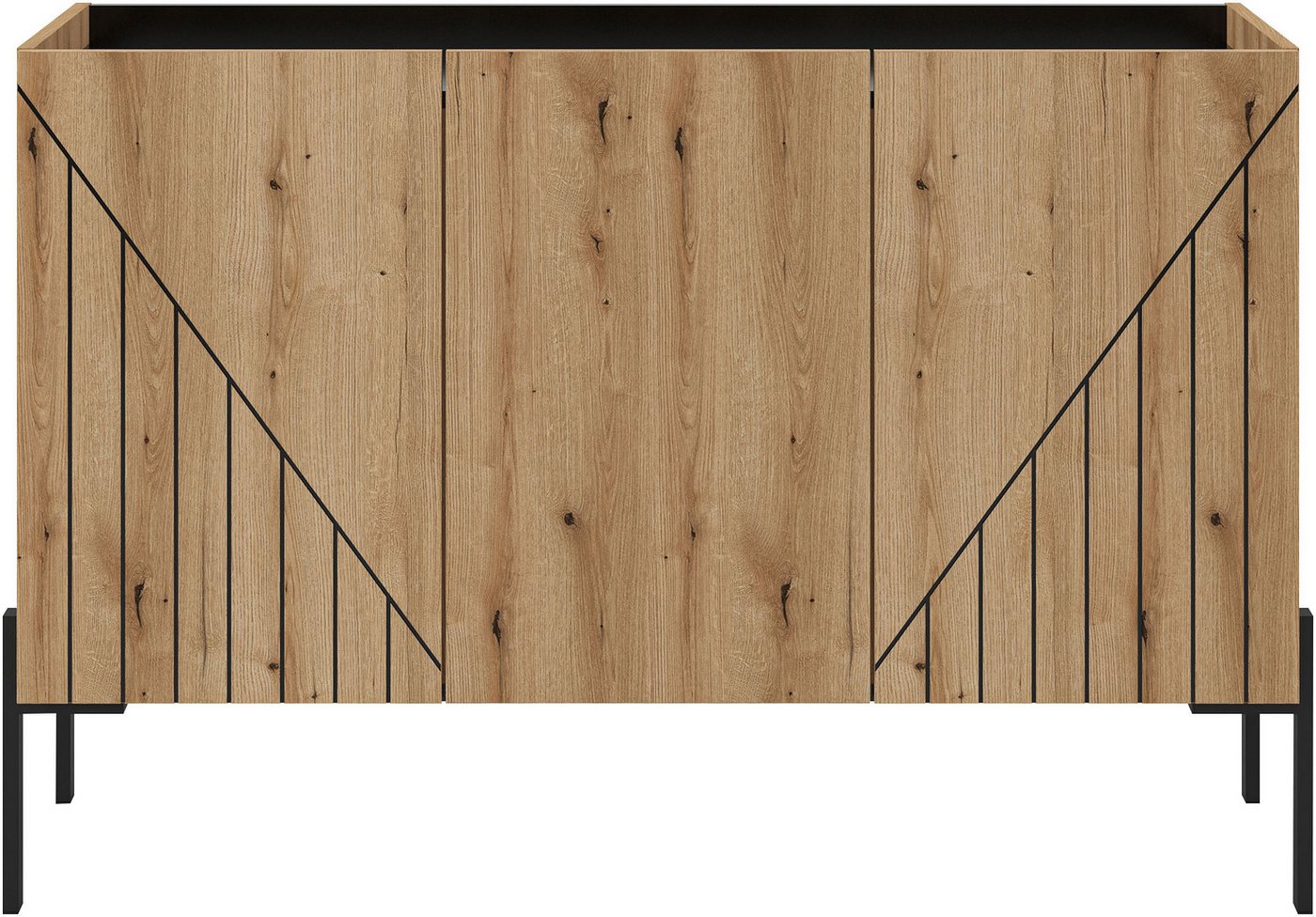Home affaire Sideboard SNETT, Breite: 122cm, mit Metall-Stabfüßen, 3 Türen, 3 Einlegeböden, Anrichte, Kommode, Schrank, Board, Higboard – Bild 3 von 5