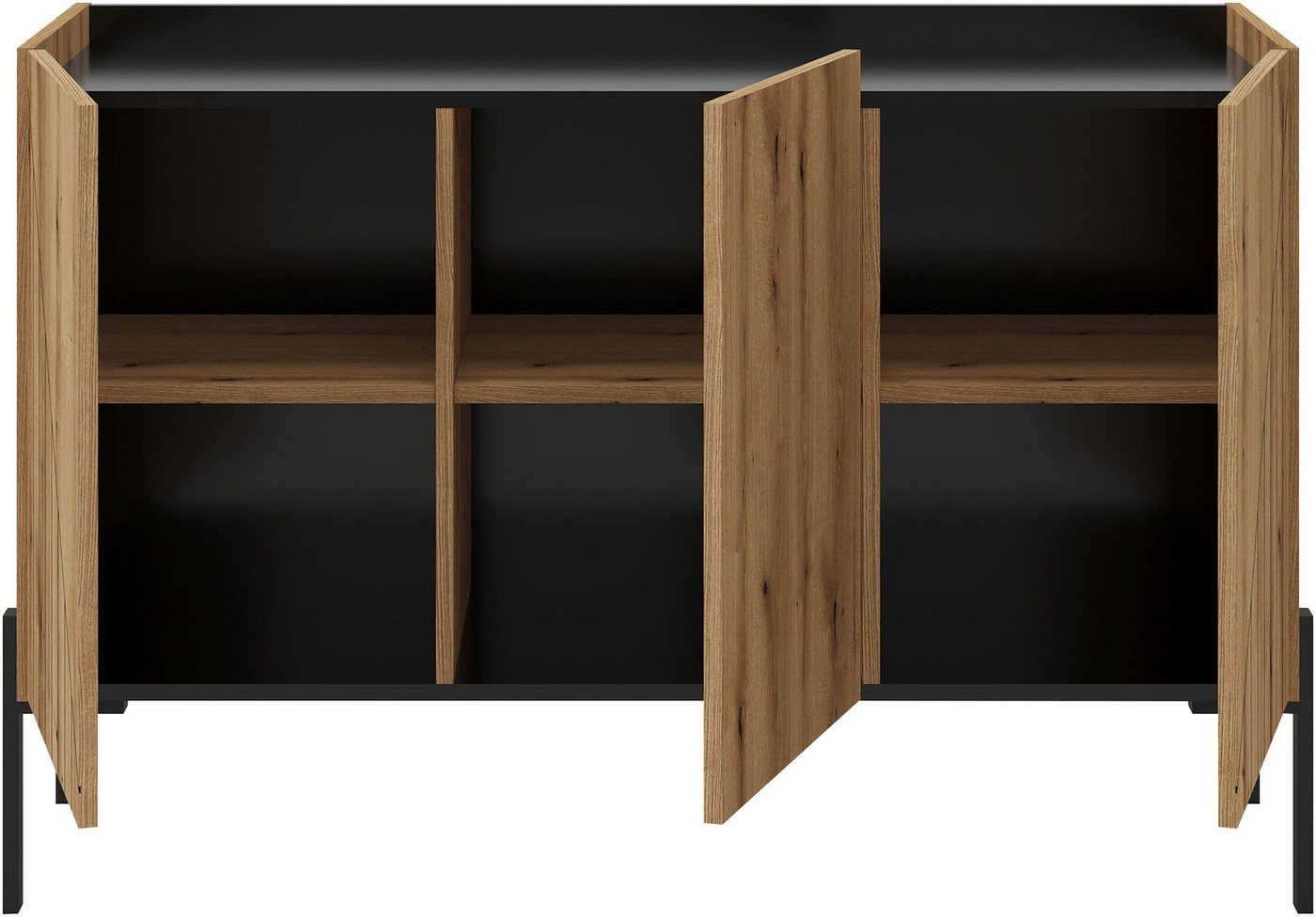 Home affaire Sideboard SNETT, Breite: 122cm, mit Metall-Stabfüßen, 3 Türen, 3 Einlegeböden, Anrichte, Kommode, Schrank, Board, Higboard – Bild 4 von 5
