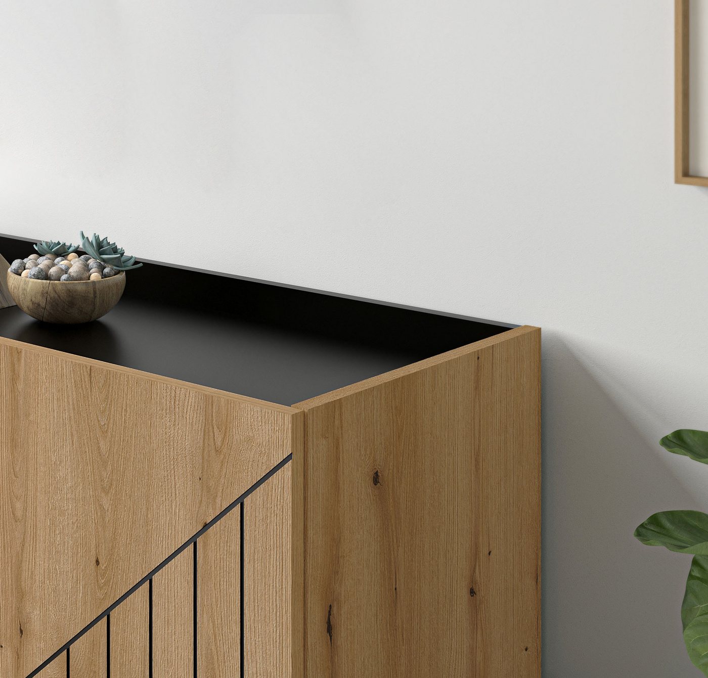 Home affaire Sideboard SNETT, Breite: 122cm, mit Metall-Stabfüßen, 3 Türen, 3 Einlegeböden, Anrichte, Kommode, Schrank, Board, Higboard – Bild 5 von 5